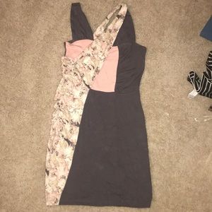 Vintage cross strap color block dress